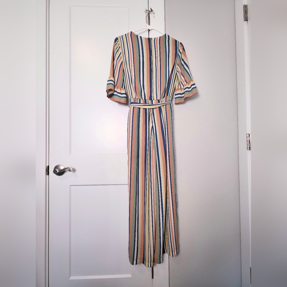 June & Hudson Womens Jumper Small Pantsuit Colorful Stripe Retro Wideleg Cropped - Picture 2 of 7